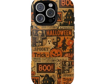 Retro Halloween Collage Phone Case Spooky Vintage Aesthetic iPhone 16 15 14 13 12 Pro Max Samsung S24 S23 Halloween Phone Case