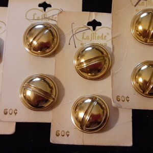 10 Vintage Gold Metal Buttons on Card. Set of 10.