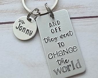 High School Graduation Gifts, And Off They Went To Change The World, Non Binary Graduation Keychain, Custom Class of 2024 Key Chain