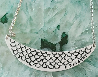 I Dissent Hand Stamped Necklace, RBG Inspired Collar Necklace, Ruth Bader Ginsburg Metal Collar Pendant, My Body My Choice
