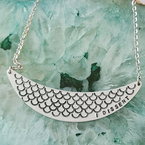 I Dissent Hand Stamped Necklace, RBG Inspired Collar Necklace, Ruth Bader Ginsburg Metal Collar Pendant, My Body My Choice