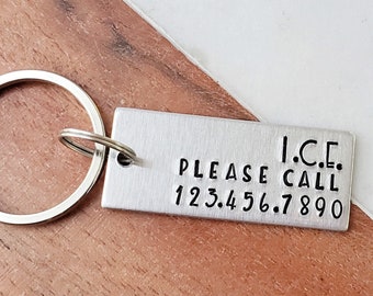 ICE In Case Of Emergency Keyring, Emergency Contact Phone Number Key Chain, Personal Information Keychain for New Drivers