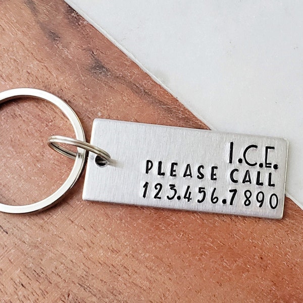 ICE In Case Of Emergency Keyring, Emergency Contact Phone Number Key Chain, Personal Information Keychain for New Drivers