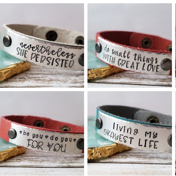 Personalized Leather Cuff Bracelet, Choose Your Saying, Just Because Friendship Gift, Empowering Women Gifts, Custom Leather Cuffs