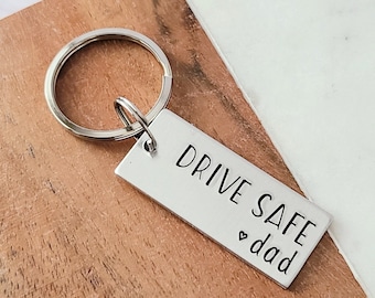 Drive Safe Love Dad, Silver Key Chain for New Drivers, Gifts for Teenagers from Parents, Love Mom and Dad