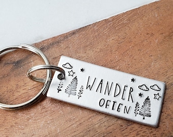 Wander Often Handstamped Keychain, Gift for Outdoors Lover, Wanderer Key Chain, Gift for Men, Outdoor Themed Gift