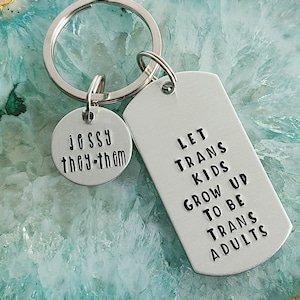 Personalized Trans Pride Keychain, Let Trans Kids Grow Up To Be Trans Adults, Protect Trans Kids, Custom Keychain with Chosen Name Pronouns