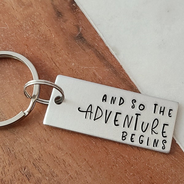 And So The Adventure Begins Key Chain, New Beginnings, Graduation Gift, Retirement Gift, Next Chapter, New Journey Key Chain