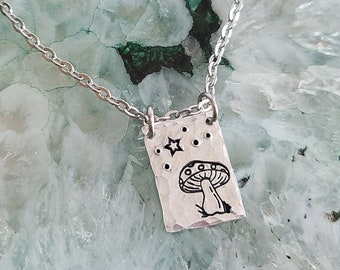 Cottagecore Nature Inspired Necklace, Teen Aesthetic Jewelry, Handstamped Mushroom Pendant, Cute Emo Accessories, Gift for Best Friend