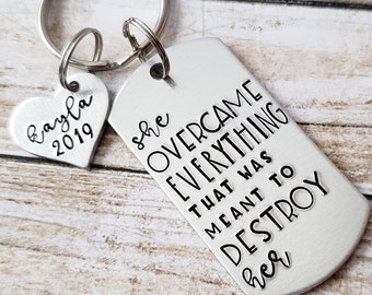 Encouragement Thinking Of you Gift, Best Friend Emotional Support Keychain, She Overcame Everything That Was Meant To Destroy Her Key Chain