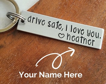 Custom Keychain for Boyfriend, Drive Safe I Love you Valentines Key Chain, 16th Birthday Gift for Son, Cute Truck Accessories for Men