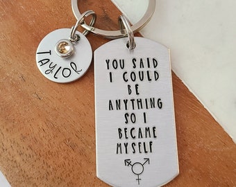 Trans Pride Keychain, Chosen Name and Birthstone Trans Key Chain, Gender Identity, Becoming Myself, Transgender Awareness and Acceptance