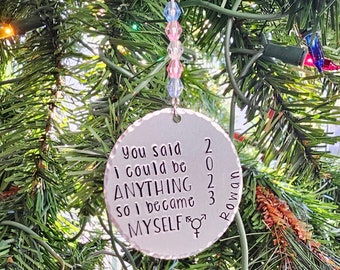 Trans Christmas Ornament, Transgender First Xmas As Me, Custom 2023 Ornament, Pride Stocking Stuffers, Personalized Pride Non Binary Gifts