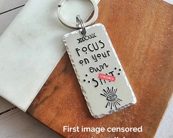 Swear Affirmations Keychain, MATURE Focus On Yourself, Funny Mantras for Women, Just Because Gift for Friend, Manifest Positive Vibes