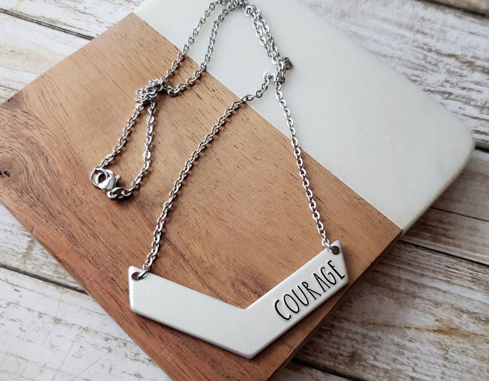 Courage Necklace Recovery Gift Courage Gift Chevron Etsy
