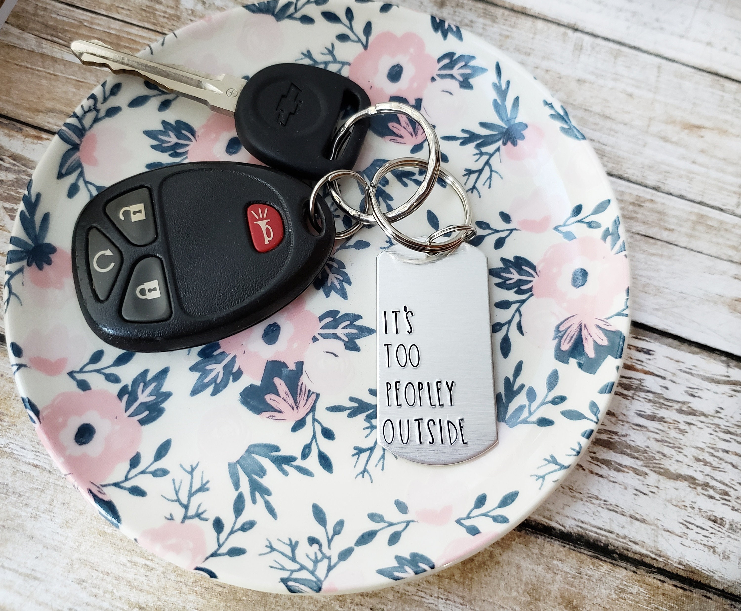 It's Too Peopley Outside Key Chain, Funny Handstamped Keychain ...