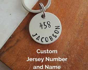 Custom Backpack Tag, Jersey Number and Name Key Chain, Sports Bag Tag, Team Keychains, Gift for Teen Son, Hockey Team Gifts, Football Player