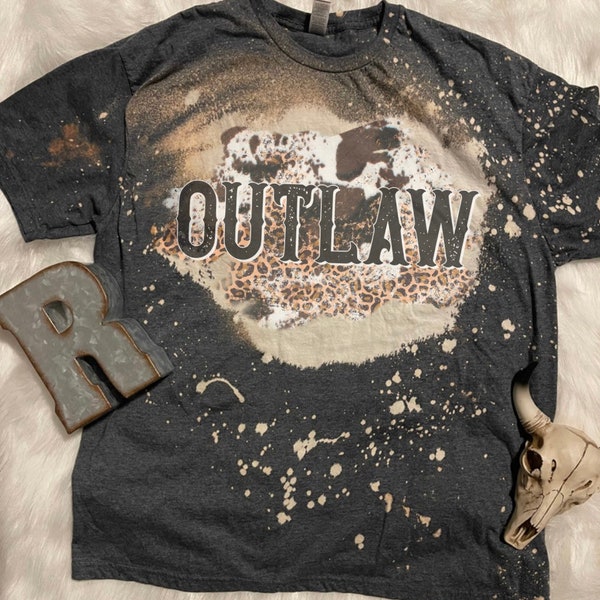 Outlaw bleached Tshirt | western Tshirt | Cow print Shirt | Bleached women's shirt | Cheetah pirnt shirt