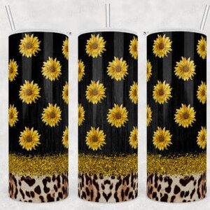 Sunflower cheetah Tumbler | Cow print | Pink glitter | 20oz | Stainless steel