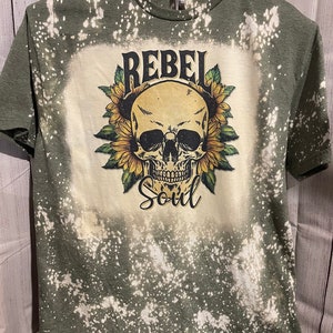 Rebel Soul bleached Tshirt | Sunflower Tshirt | Skull Shirt | Bleached women&#39;s shirt