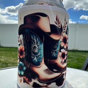 Western cowgirl can coozie | fringe can cooler | drink accessories | women’s accessories | cow print