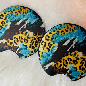 Cheetah print car coasters | Cow print | turquoise