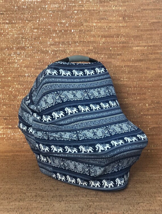 Free Stretchy Nursing Cover And Car Seat Multi Use Elephant Boho Blue Canopy Tfeeding Ping Cart