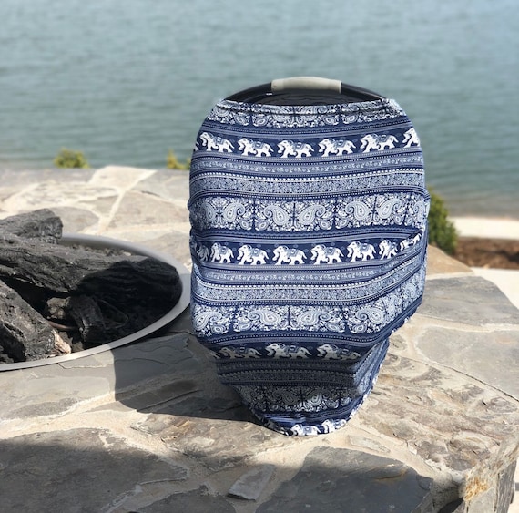 Free Stretchy Nursing Cover And Car Seat Multi Use Elephant Boho Blue Canopy Tfeeding Ping Cart