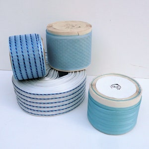 Various Vintage Blue Ribbons // Striped Millinery Ribbon // Wide 1950s French Trims // Hat Making Supplies // Haberdashery (C4)