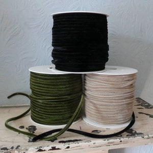 Velvet Tubular Ribbon // Rouleaux // Beige Green Black // Millinery Supplies // Crafting Bows Flowers Hat - sold by the metre