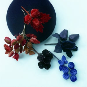 Velvet Rosebuds & Berries // Handmade Millinery Flowers // Floral Corsage // Wedding Boutonniere // Artificial Flowers // Hat Trims (A2)
