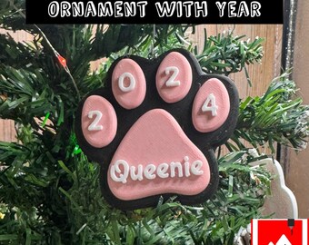 Customized Cat Paw Christmas Ornament with Year on Top