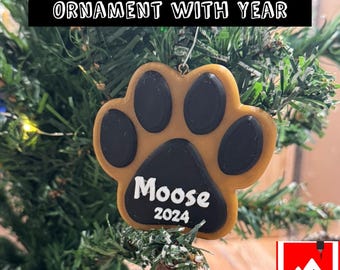 Customized Cat Paw Christmas Ornament with Year on Bottom