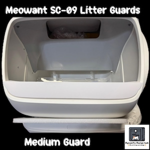 May include: A white Meowant SC-09 litter guard featuring a medium-sized plastic shield designed for a cat litter box. The unit includes a smooth, curved front panel and a clear interior section, with the text Meowant SC-09 Litter Guards Medium Guard visible.