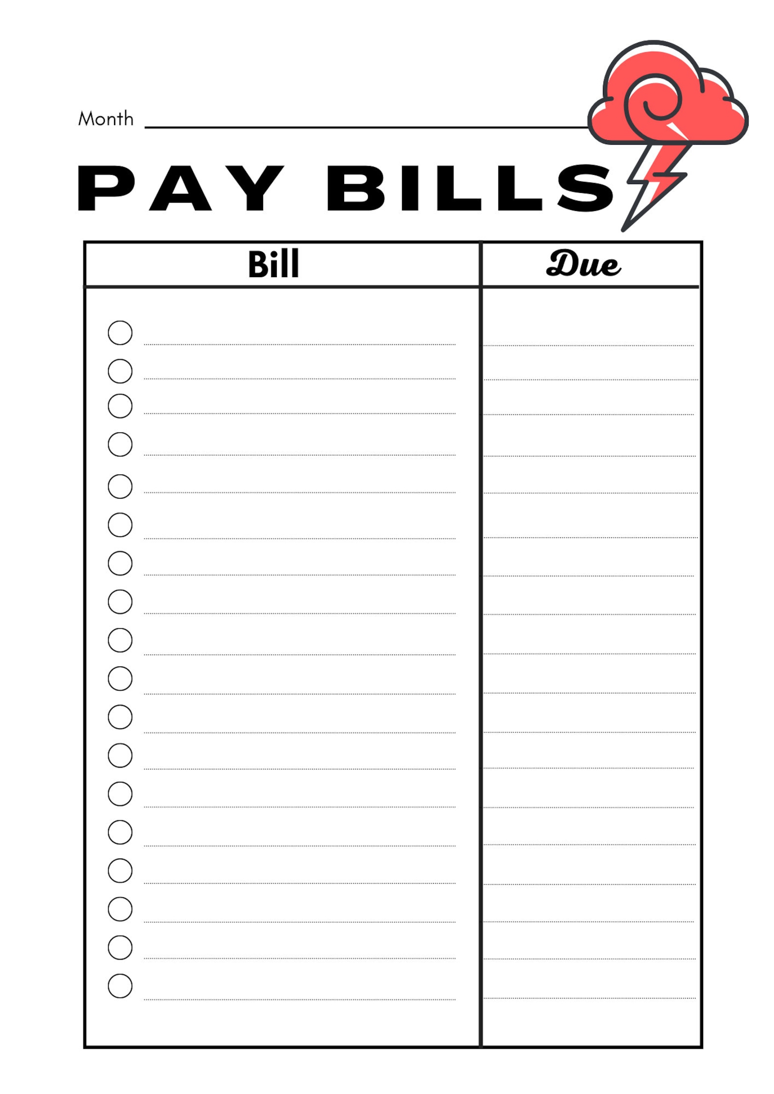 Printable monthly bill payment reminder budget planner Etsy