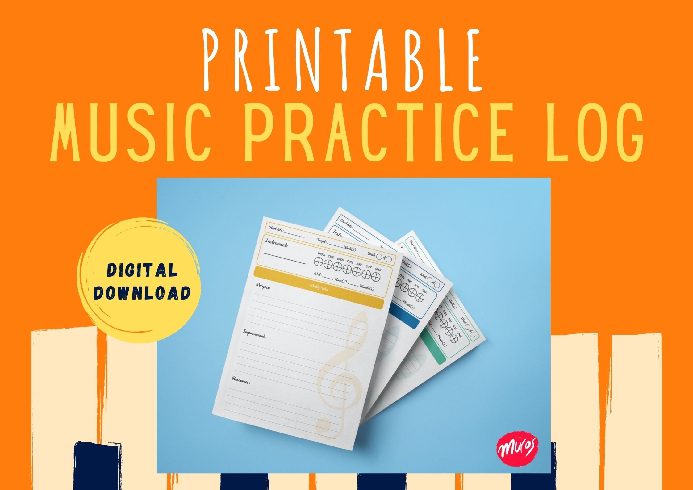 Printable Music Practice Log Sheet, Weekly Journal, Easily Tracked and Record Progress ...