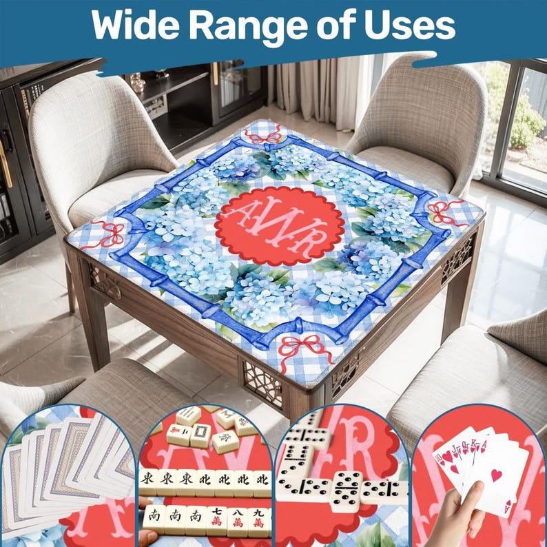 Hydrangea Mahjong Mat 31.5"x31.5" (Ship Rolled up) *Personalization Available* image 6