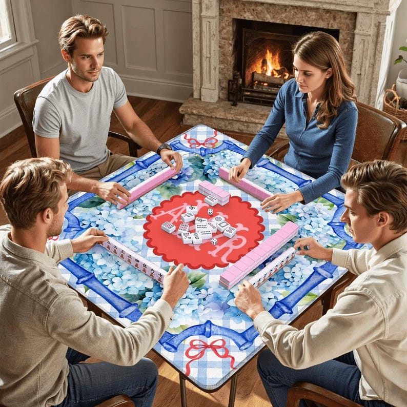 Hydrangea Mahjong Mat 31.5"x31.5" (Ship Rolled up) *Personalization Available* image 5