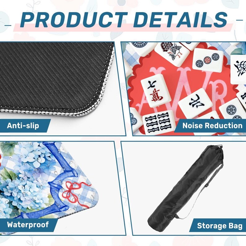 Hydrangea Mahjong Mat 31.5"x31.5" (Ship Rolled up) *Personalization Available* image 4