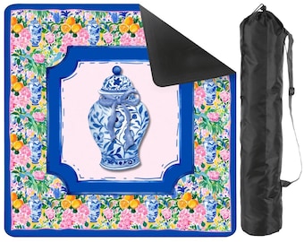 Blue & White Chintz Mahjong Mat 31.5"x31.5" (Ship Rolled up)