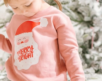 Merry & Bright Santa Christmas Sweatshirt, Santa Claus Sweatshirt, Toddler Christmas Sweatshirt, Kids Santa Christmas Sweatshirt, Merry