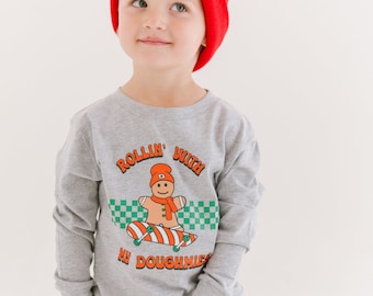 Rollin with my doughmies toddler Christmas Shirt, Toddler Christmas Shirt, gingerbread man Christmas Shirt, Holly Jolly, Christmas