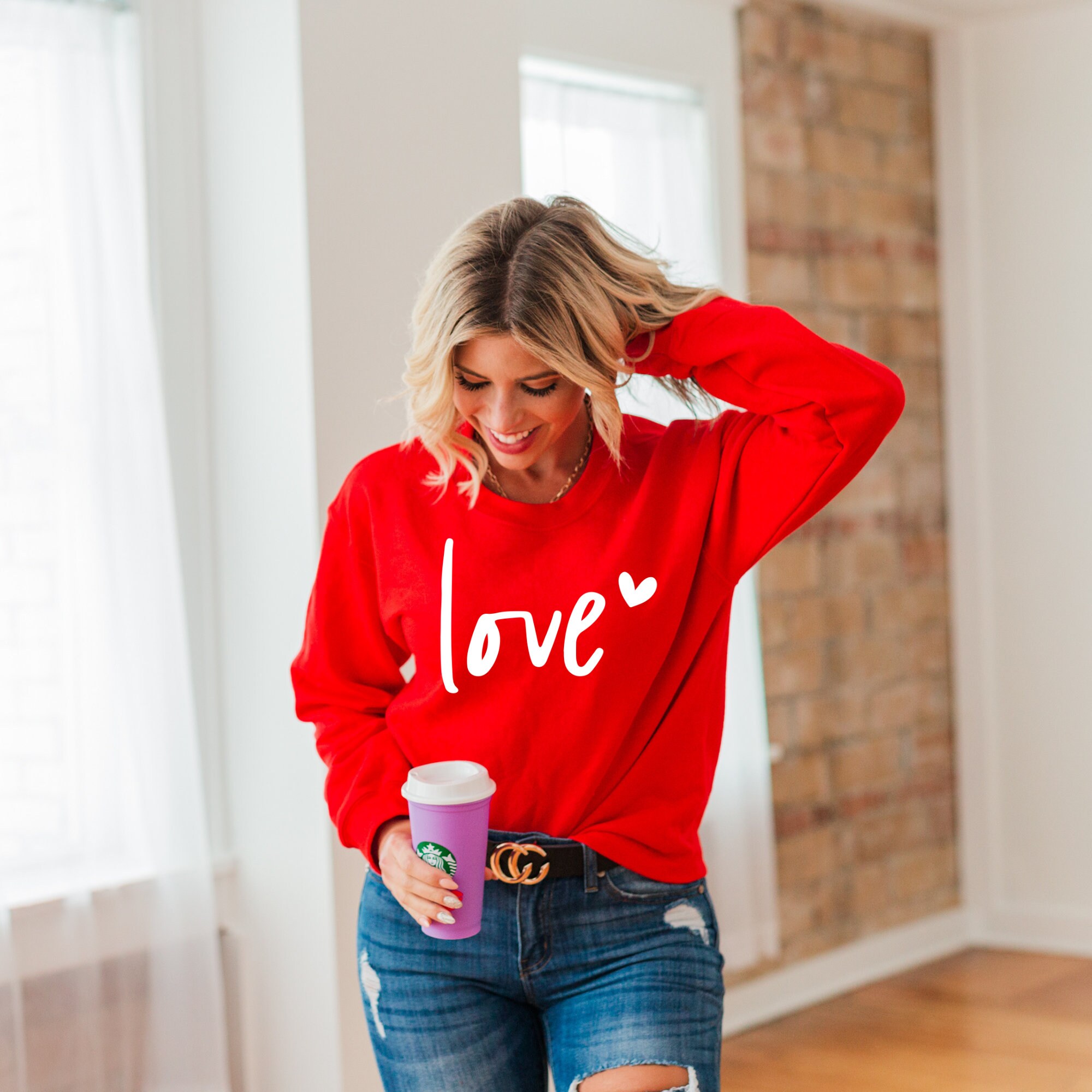 Pink Valentines Love Patch Corded Baggy Sweatshirt main image 1