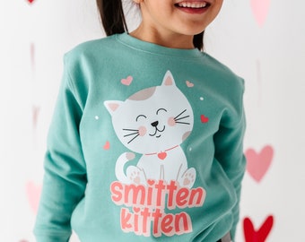 Smitten Kitten Valentine's Day sweatshirt, toddler valentines day sweatshirt, valentines Day Shirt, Mommy and Me Set, Smitten Kitten, Cat