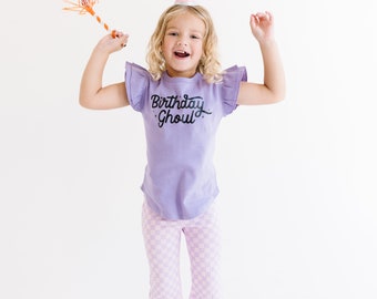 Birthday Ghoul Toddler Shirt, Birthday Party Shirt, Halloween Birthday, Birthday gift girl, here for the ice cream shirt, Flutter Sleeve