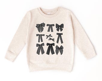 Black Coquette Bow Halloween Kids Sweatshirt, Halloween, Hocus Pocus, Broom, Witch Sweatshirt, Halloween Toddler Sweatshirt, Witches