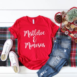 Mistletoe and Mimosas Women's Christmas Shirt, Christmas Shirt, Funny Women's Christmas Shirt, Christmas Gift, Wine Shirt, Brunch Shirt image 2