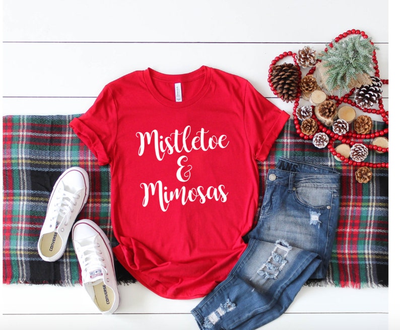 Mistletoe and Mimosas Women's Christmas Shirt, Christmas Shirt, Funny Women's Christmas Shirt, Christmas Gift, Wine Shirt, Brunch Shirt image 2