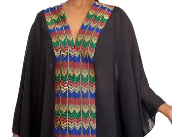 Ethiopian Top, Eritrean Scarf, Black Tunic, Shall, Pull Over, Poncho, casual top ,Boho Chic,  Summer Top, Red top, Ethiopian dress