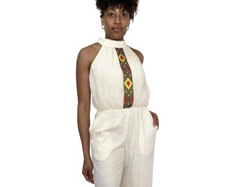 Halter neck jumpsuit, Jumpsuit, long romper, Overall, Cotton Jumpsuits, Rompers pants with pockets